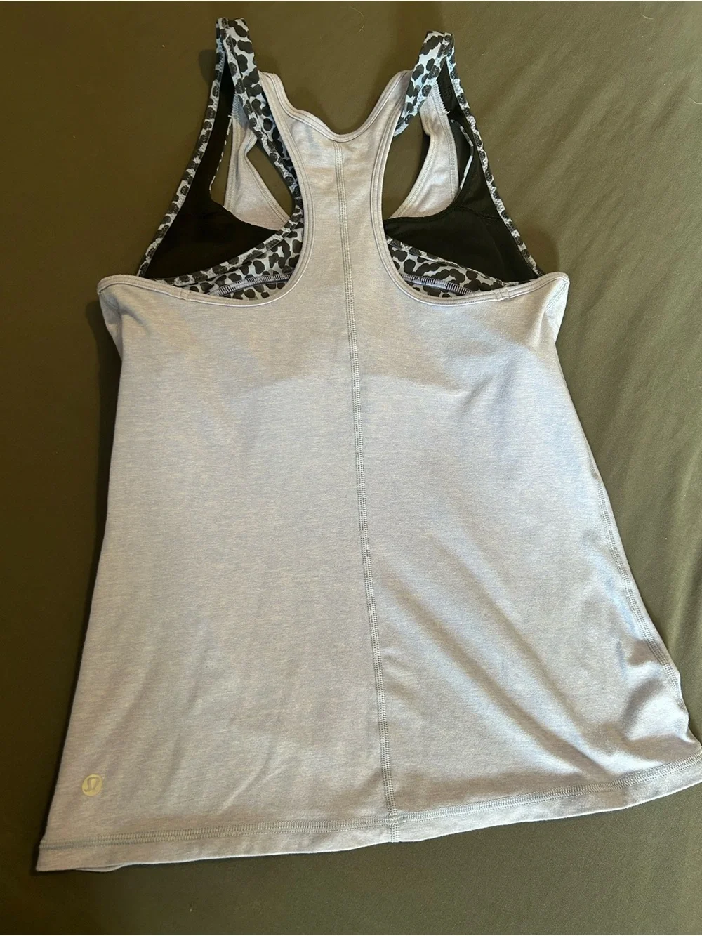 lululemon athletica Light Gray Tank with Black and White Leopard Trim
